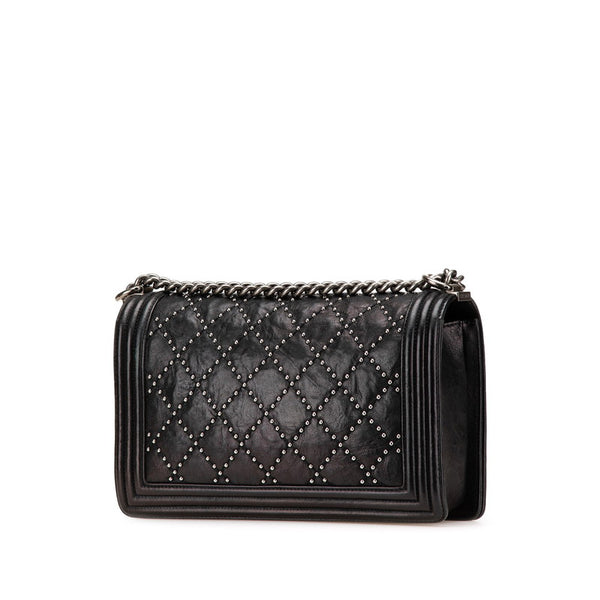 シャネル ボーイシャネル スタッズ チェーン ショルダーバッグ ハンドバッグ A67086 ブラック シルバー レザー レディース CHANEL 【中古】