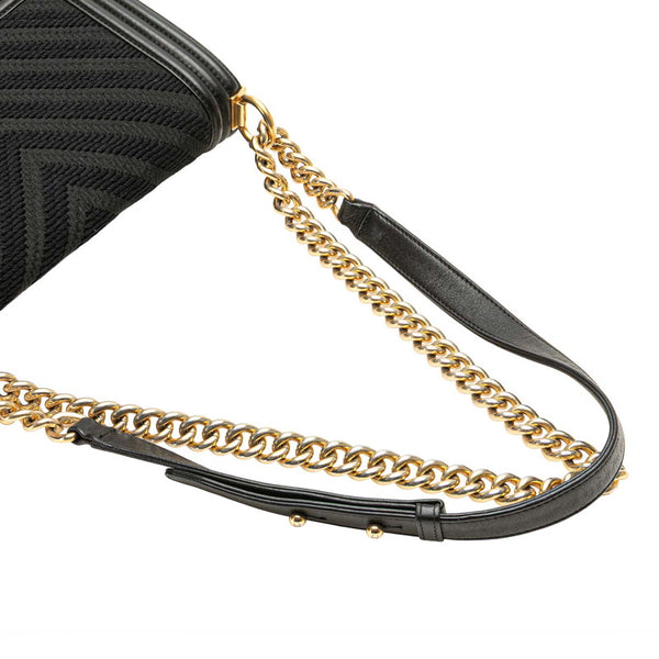 シャネル ボーイシャネル Vステッチ チェーン ショルダーバッグ ハンドバッグ ブラック レザー キャンバス レディース CHANEL 【中古】