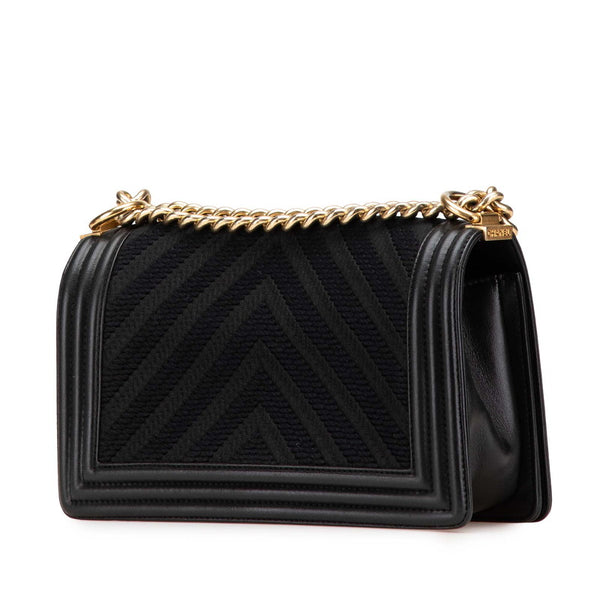 シャネル ボーイシャネル Vステッチ チェーン ショルダーバッグ ハンドバッグ ブラック レザー キャンバス レディース CHANEL 【中古】