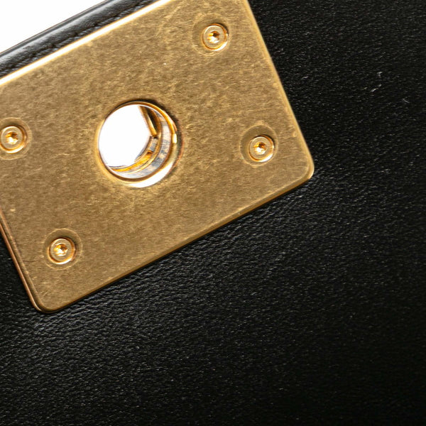 シャネル ボーイシャネル Vステッチ チェーン ショルダーバッグ ハンドバッグ ブラック レザー キャンバス レディース CHANEL 【中古】