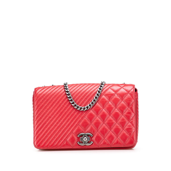 シャネル ボーイシャネル マトラッセ ココマーク チェーン ショルダーバッグ ハンドバッグ レッド ラムスキン レディース CHANEL 【中古】