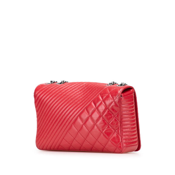 シャネル ボーイシャネル マトラッセ ココマーク チェーン ショルダーバッグ ハンドバッグ レッド ラムスキン レディース CHANEL 【中古】