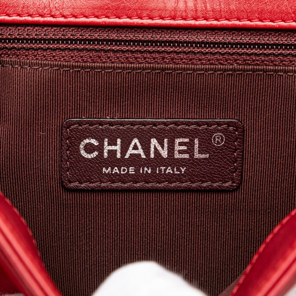 シャネル ボーイシャネル マトラッセ ココマーク チェーン ショルダーバッグ ハンドバッグ レッド ラムスキン レディース CHANEL 【中古】