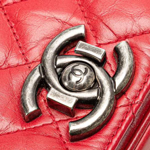 シャネル ボーイシャネル マトラッセ ココマーク チェーン ショルダーバッグ ハンドバッグ レッド ラムスキン レディース CHANEL 【中古】