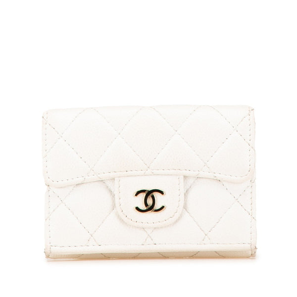 シャネル マトラッセ クラシック スモール フラップ ウォレット  三つ折り財布 AP0230 ホワイト キャビアスキン レディース CHANEL 【中古】