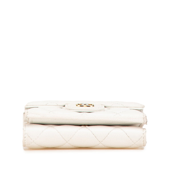 シャネル マトラッセ クラシック スモール フラップ ウォレット  三つ折り財布 AP0230 ホワイト キャビアスキン レディース CHANEL 【中古】