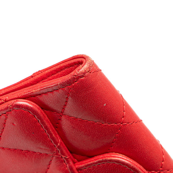 シャネル マトラッセ ココマーク クラシック カードケース 名刺入れ レッド ラムスキン レディース CHANEL 【中古】