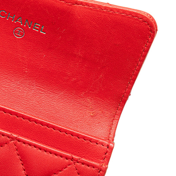 シャネル マトラッセ ココマーク クラシック カードケース 名刺入れ レッド ラムスキン レディース CHANEL 【中古】