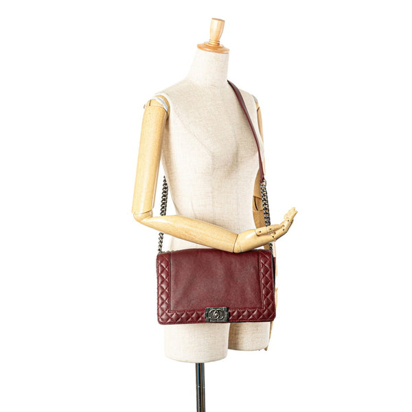 シャネル ボーイシャネル25 チェーン ショルダーバッグ ワインレッド ボルドー ラムスキン レディース CHANEL 【中古】