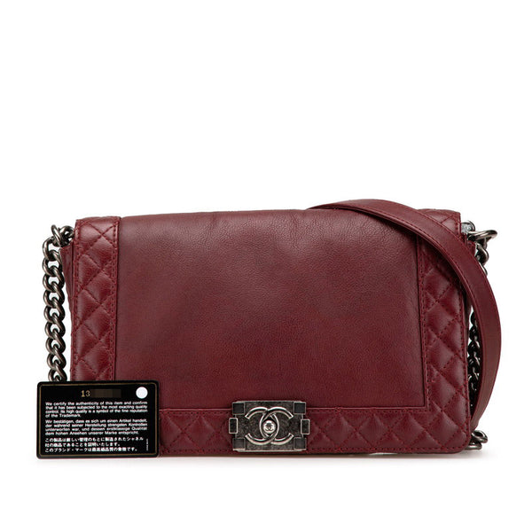 シャネル ボーイシャネル25 チェーン ショルダーバッグ ワインレッド ボルドー ラムスキン レディース CHANEL 【中古】