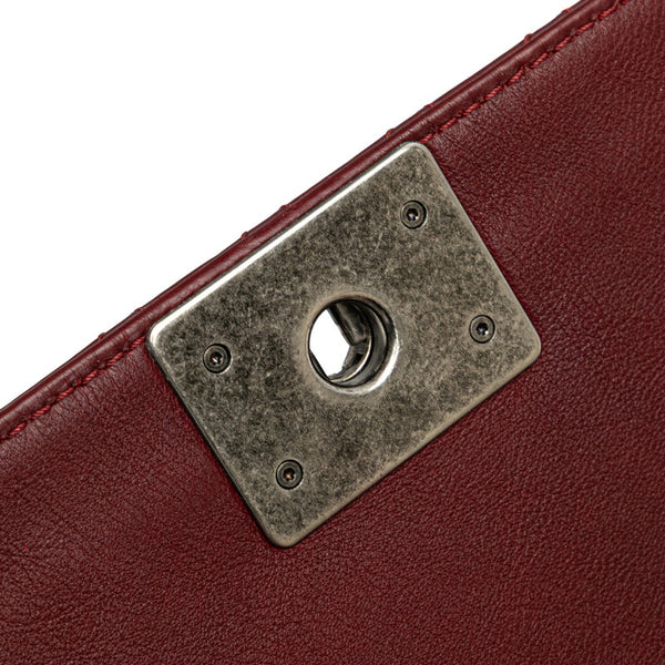 シャネル ボーイシャネル25 チェーン ショルダーバッグ ワインレッド ボルドー ラムスキン レディース CHANEL 【中古】