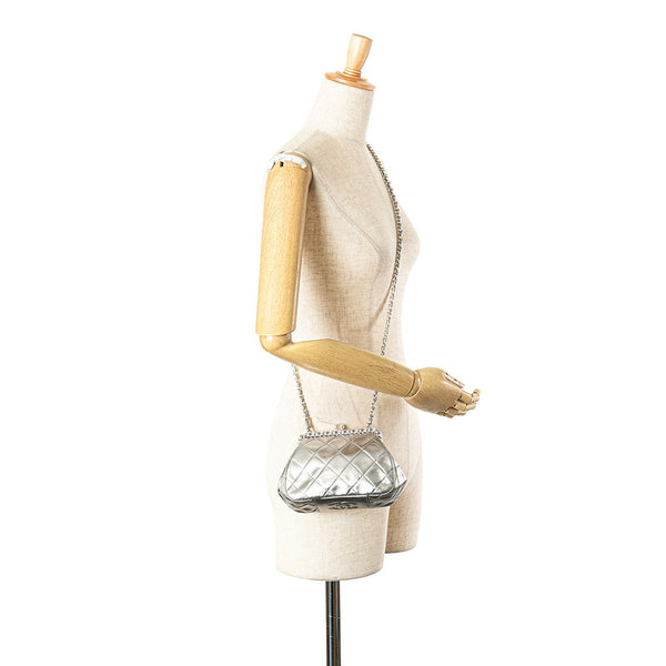 シャネル マトラッセ ココマーク がま口 チェーン ショルダーバッグ シルバー ラムスキン レディース CHANEL 【中古】