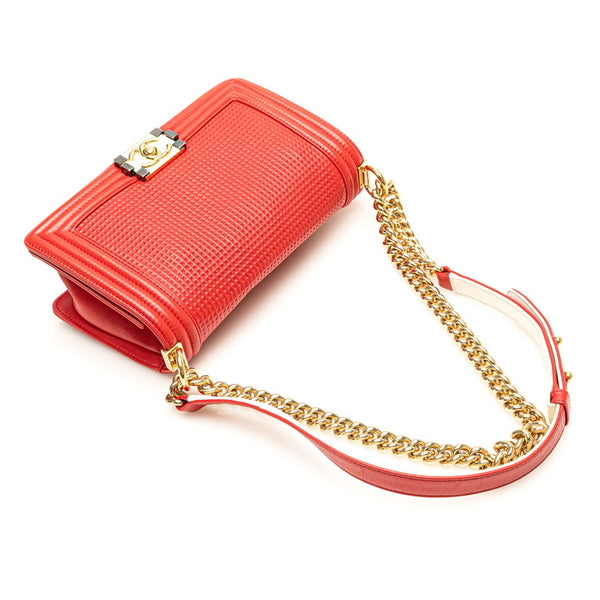 シャネル ボーイシャネル25 ココマーク ワッフル チェーン ショルダーバッグ レッド ラムスキン レディース CHANEL 【中古】