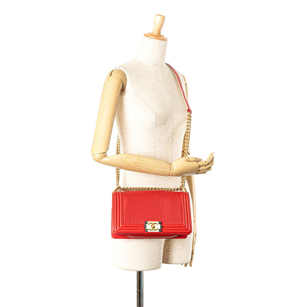 シャネル ボーイシャネル25 ココマーク ワッフル チェーン ショルダーバッグ レッド ラムスキン レディース CHANEL 【中古】