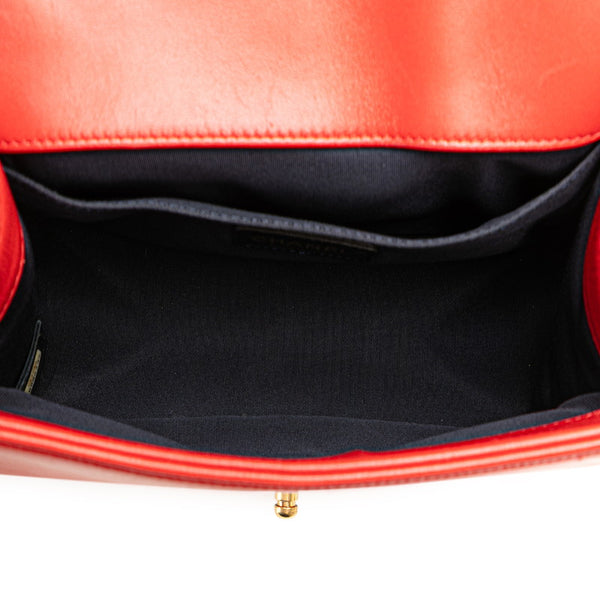 シャネル ボーイシャネル25 ココマーク ワッフル チェーン ショルダーバッグ レッド ラムスキン レディース CHANEL 【中古】