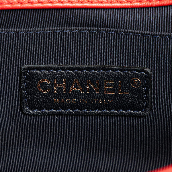 シャネル ボーイシャネル25 ココマーク ワッフル チェーン ショルダーバッグ レッド ラムスキン レディース CHANEL 【中古】