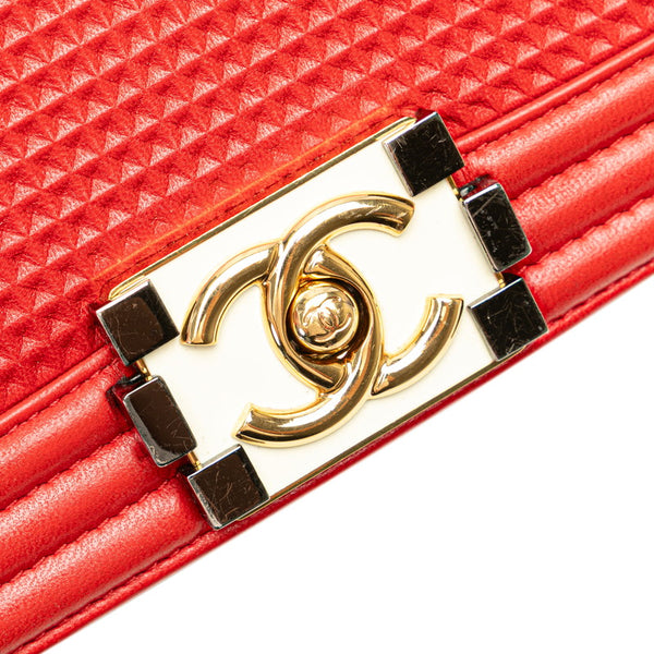 シャネル ボーイシャネル25 ココマーク ワッフル チェーン ショルダーバッグ レッド ラムスキン レディース CHANEL 【中古】