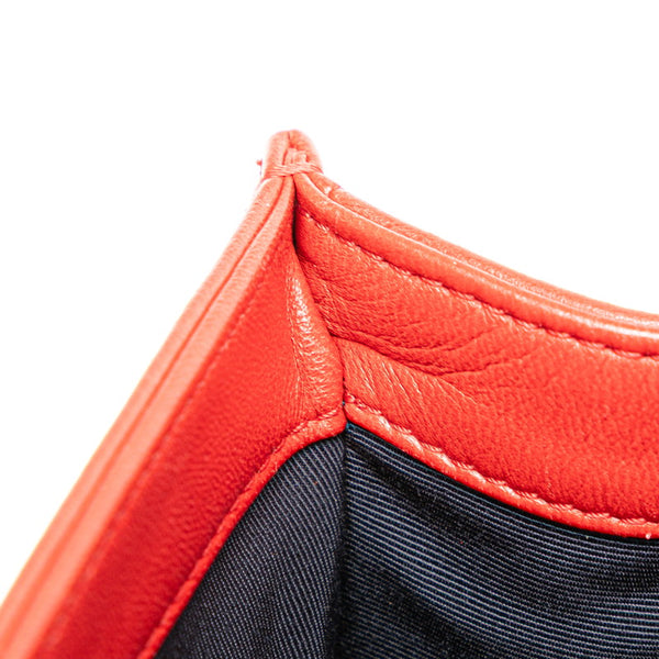 シャネル ボーイシャネル25 ココマーク ワッフル チェーン ショルダーバッグ レッド ラムスキン レディース CHANEL 【中古】