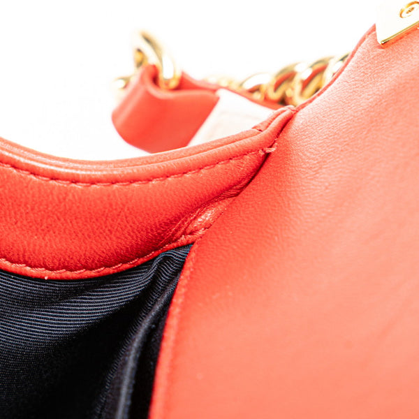 シャネル ボーイシャネル25 ココマーク ワッフル チェーン ショルダーバッグ レッド ラムスキン レディース CHANEL 【中古】