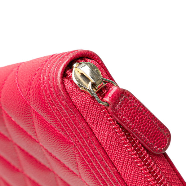 シャネル ボーイシャネル ココマーク ラウンドファスナー 長財布 ピンク キャビアスキン レディース CHANEL 【中古】