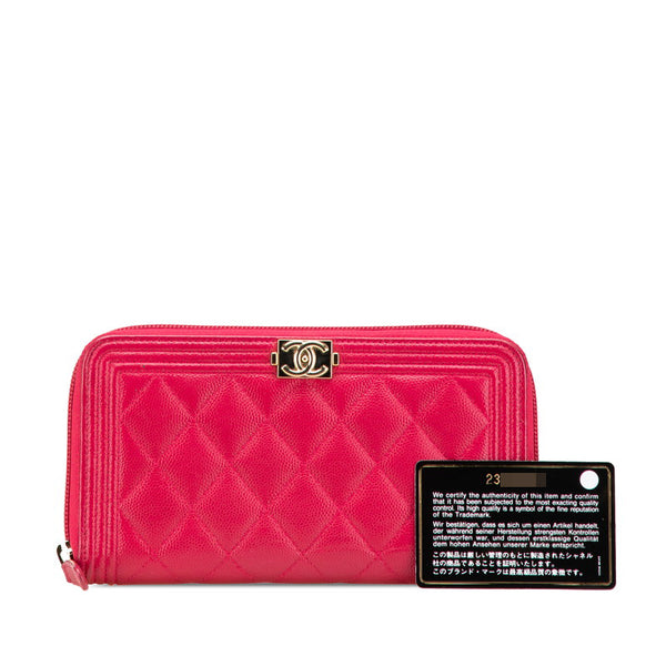 シャネル ボーイシャネル ココマーク ラウンドファスナー 長財布 ピンク キャビアスキン レディース CHANEL 【中古】