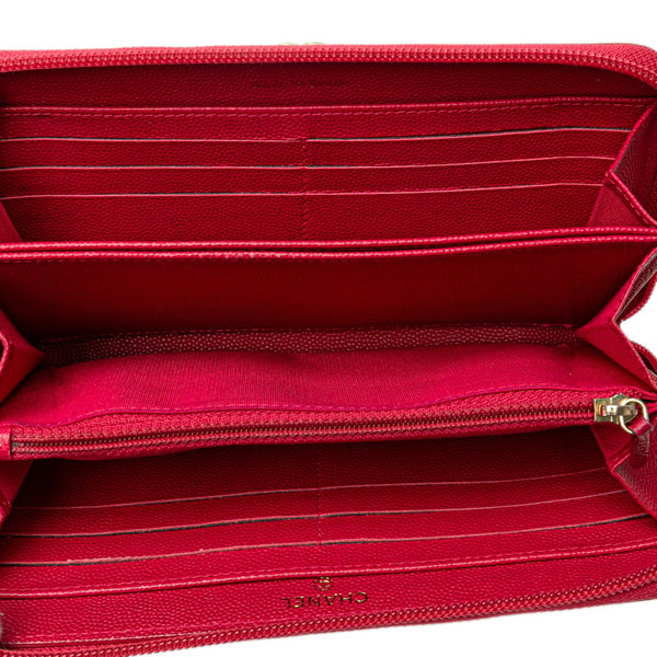 シャネル ボーイシャネル ココマーク ラウンドファスナー 長財布 ピンク キャビアスキン レディース CHANEL 【中古】