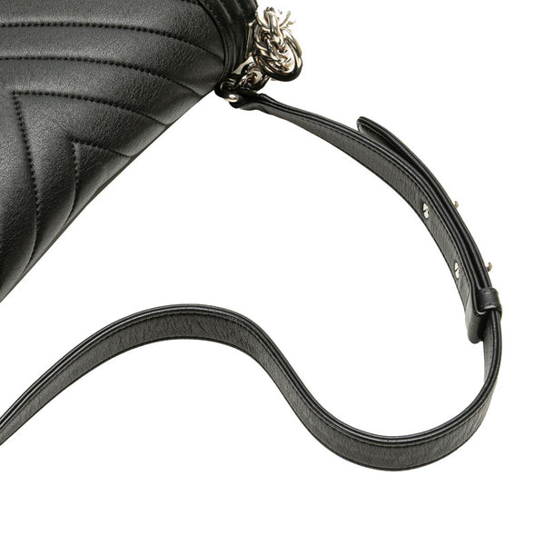 シャネル ボーイシャネル25 Vステッチ チェーン ショルダーバッグ  ブラック シルバー カーフスキン レディース CHANEL 【中古】