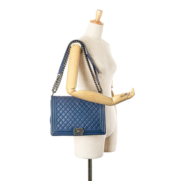 シャネル ボーイシャネル ココマーク  チェーン ショルダーバッグ ブルー ラムスキン レディース CHANEL 【中古】