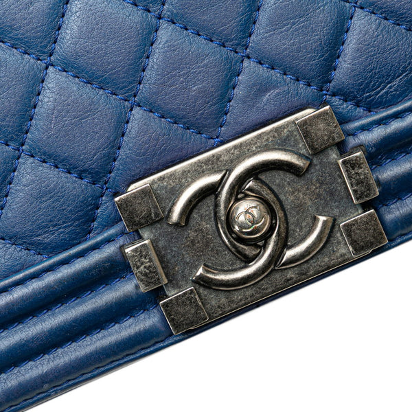 シャネル ボーイシャネル ココマーク  チェーン ショルダーバッグ ブルー ラムスキン レディース CHANEL 【中古】