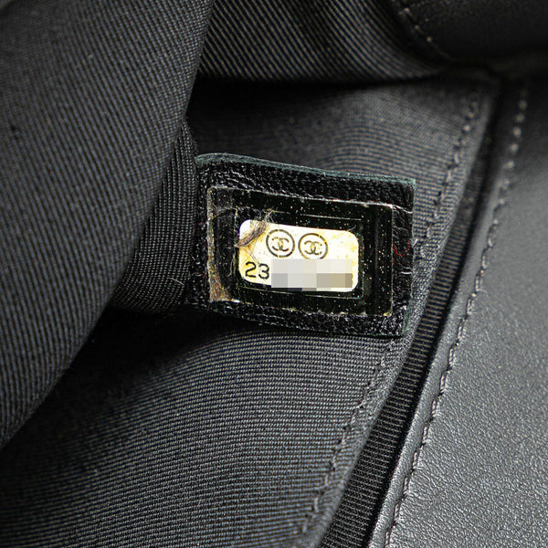 シャネル ボーイシャネル25  斜め掛け チェーン ショルダーバッグ ブラック ホワイト レザー ツイード レディース CHANEL 【中古】