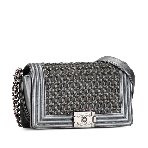 シャネル ボーイシャネル25 編み込み チェーンショルダーバッグ シルバー レザー スウェード レディース CHANEL 【中古】