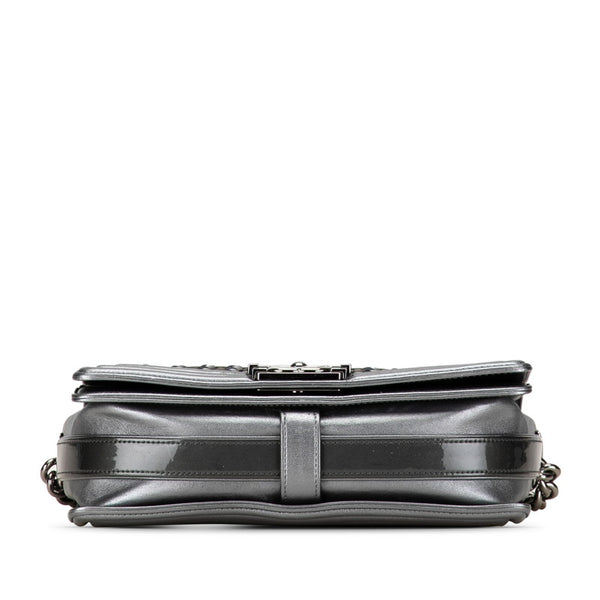 シャネル ボーイシャネル25 編み込み チェーンショルダーバッグ シルバー レザー スウェード レディース CHANEL 【中古】