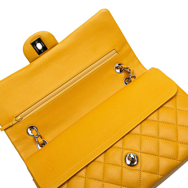 シャネル マトラッセ ココマーク Wフラップ チェーン ショルダーバッグ イエロー シルバー ラムスキン レディース CHANEL 【中古】