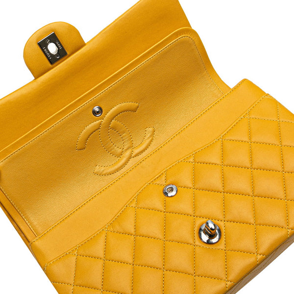 シャネル マトラッセ ココマーク Wフラップ チェーン ショルダーバッグ イエロー シルバー ラムスキン レディース CHANEL 【中古】