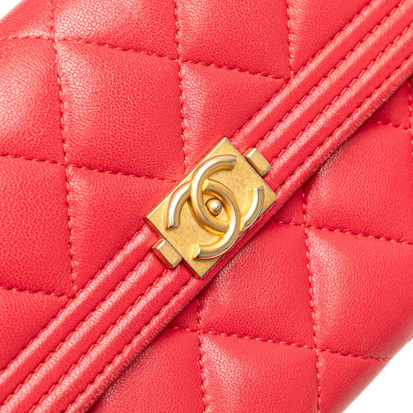 シャネル ボーイシャネル ココマーク 長財布 A80286 レッド ラムスキン レディース CHANEL 【中古】