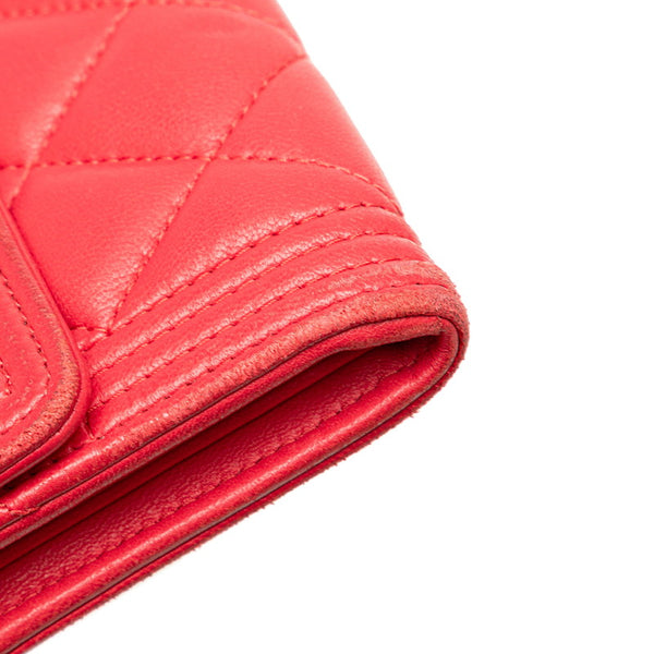 シャネル ボーイシャネル ココマーク 長財布 A80286 レッド ラムスキン レディース CHANEL 【中古】