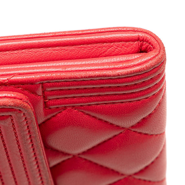 シャネル ボーイシャネル ココマーク 長財布 A80286 レッド ラムスキン レディース CHANEL 【中古】