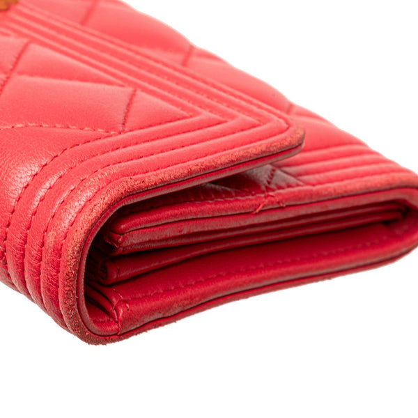 シャネル ボーイシャネル ココマーク 長財布 A80286 レッド ラムスキン レディース CHANEL 【中古】