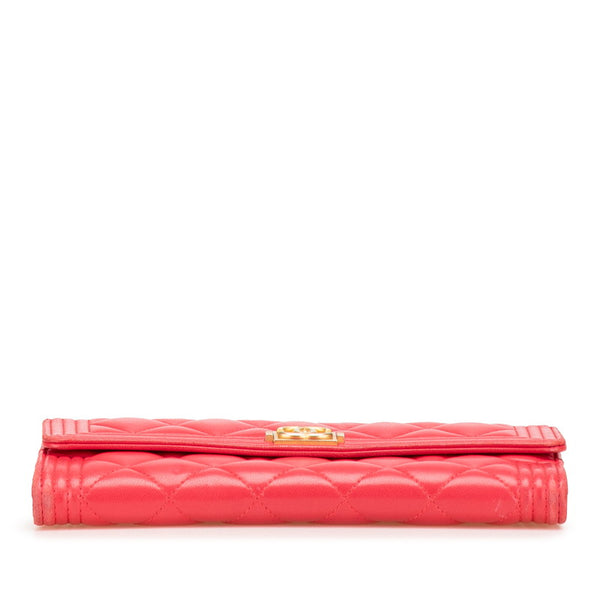 シャネル ボーイシャネル ココマーク 長財布 A80286 レッド ラムスキン レディース CHANEL 【中古】