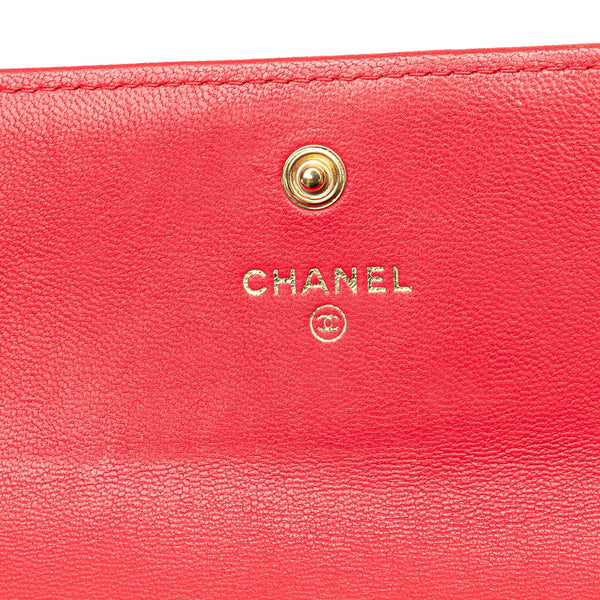 シャネル ボーイシャネル ココマーク 長財布 A80286 レッド ラムスキン レディース CHANEL 【中古】