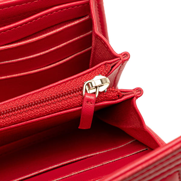 シャネル ボーイシャネル ココマーク 長財布 A80286 レッド ラムスキン レディース CHANEL 【中古】