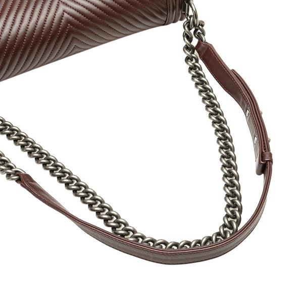 シャネル ボーイシャネル Vステッチ ココマーク チェーン ショルダーバッグ ワインレッド ボルドー ラムスキン レディース CHANEL 【中古】