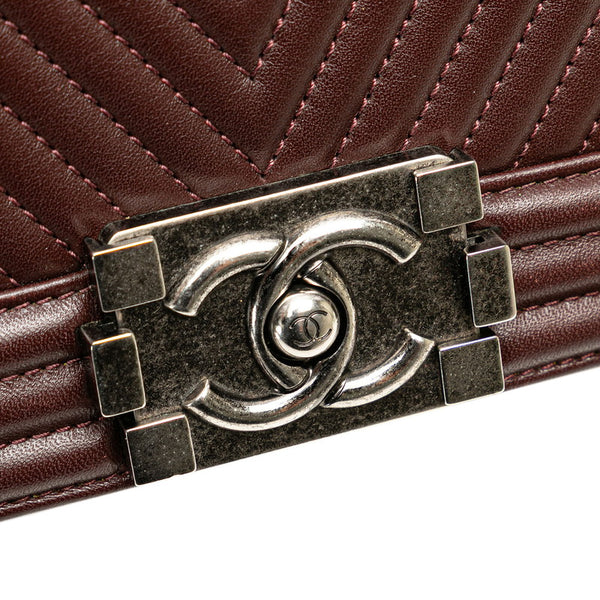 シャネル ボーイシャネル Vステッチ ココマーク チェーン ショルダーバッグ ワインレッド ボルドー ラムスキン レディース CHANEL 【中古】