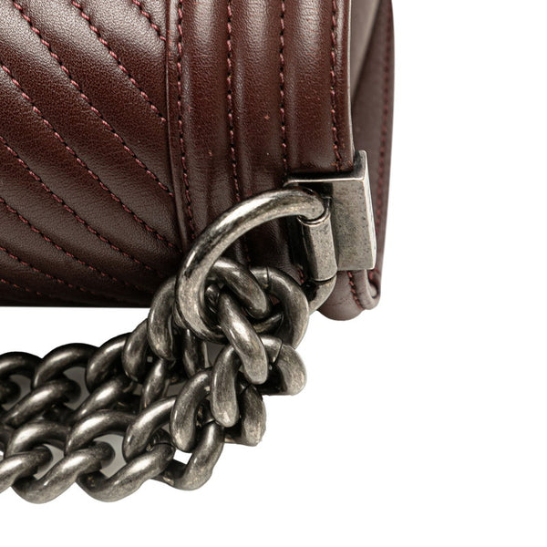 シャネル ボーイシャネル Vステッチ ココマーク チェーン ショルダーバッグ ワインレッド ボルドー ラムスキン レディース CHANEL 【中古】