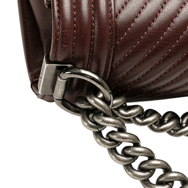 シャネル ボーイシャネル Vステッチ ココマーク チェーン ショルダーバッグ ワインレッド ボルドー ラムスキン レディース CHANEL 【中古】