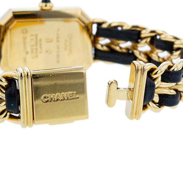 シャネル プルミエール M H0001 ゴールド ブラック メッキ レザー 腕時計 レディース CHANEL クオーツ ブラック文字盤 【中古】