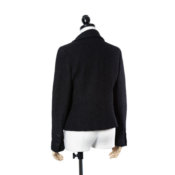 シャネル ブラック ウール ナイロン ノーカラージャケット レディース CHANEL 【中古】