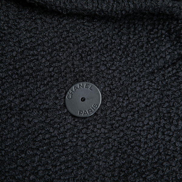 シャネル ブラック ウール ナイロン ノーカラージャケット レディース CHANEL 【中古】