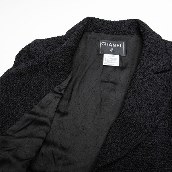 シャネル ブラック ウール ナイロン ノーカラージャケット レディース CHANEL 【中古】