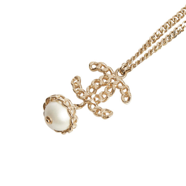 シャネル フェイクパール ココマーク ネックレス ゴールド メッキ レディース CHANEL 【中古】